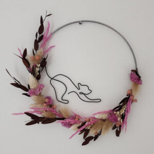 Couronne Fleurs Séchées avec Silhouette de Chat