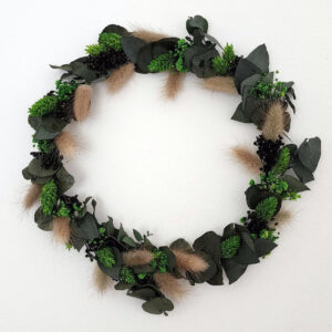 Couronne en Fleurs Séchées Vertes avec Touches de Noir