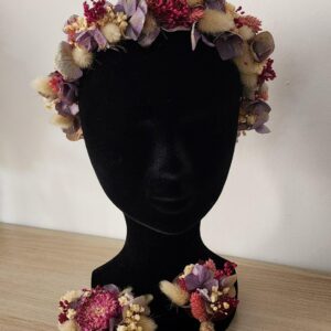 Couronne Cheveux, Boutonnière et Peigne en Fleurs Séchées