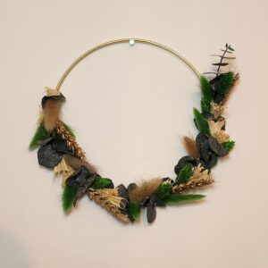 Couronne en fleurs séchées – Vert, Blanc & Doré