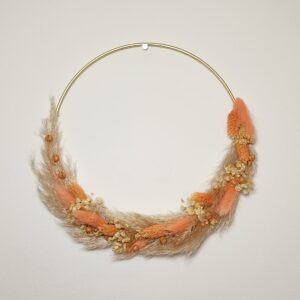 Couronne en fleurs séchées – Teintes orangées & pampa