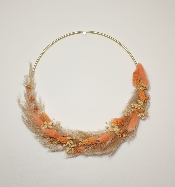 Couronne en fleurs séchées – Teintes orangées & pampa