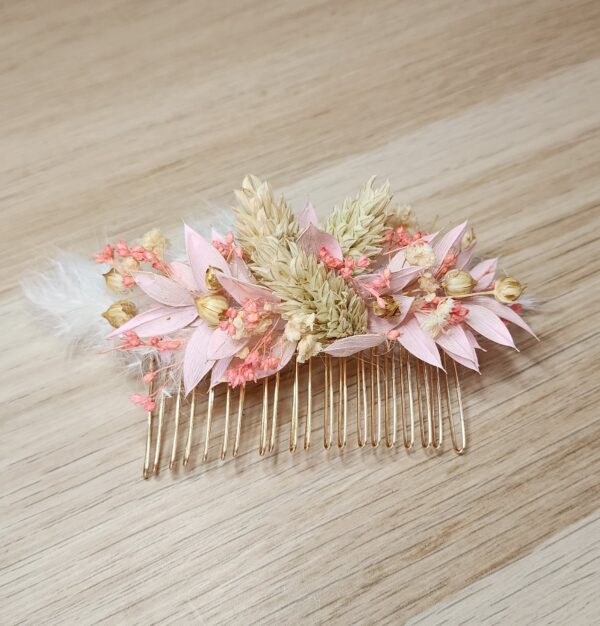 Ensemble Peigne et Bracelet en Fleurs Séchées - Teintes Roses et Naturelles avec Touche de Blanc – Image 2
