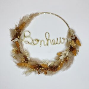 Couronne « Bonheur » en fleurs séchées – Décoration murale naturelle et poétique