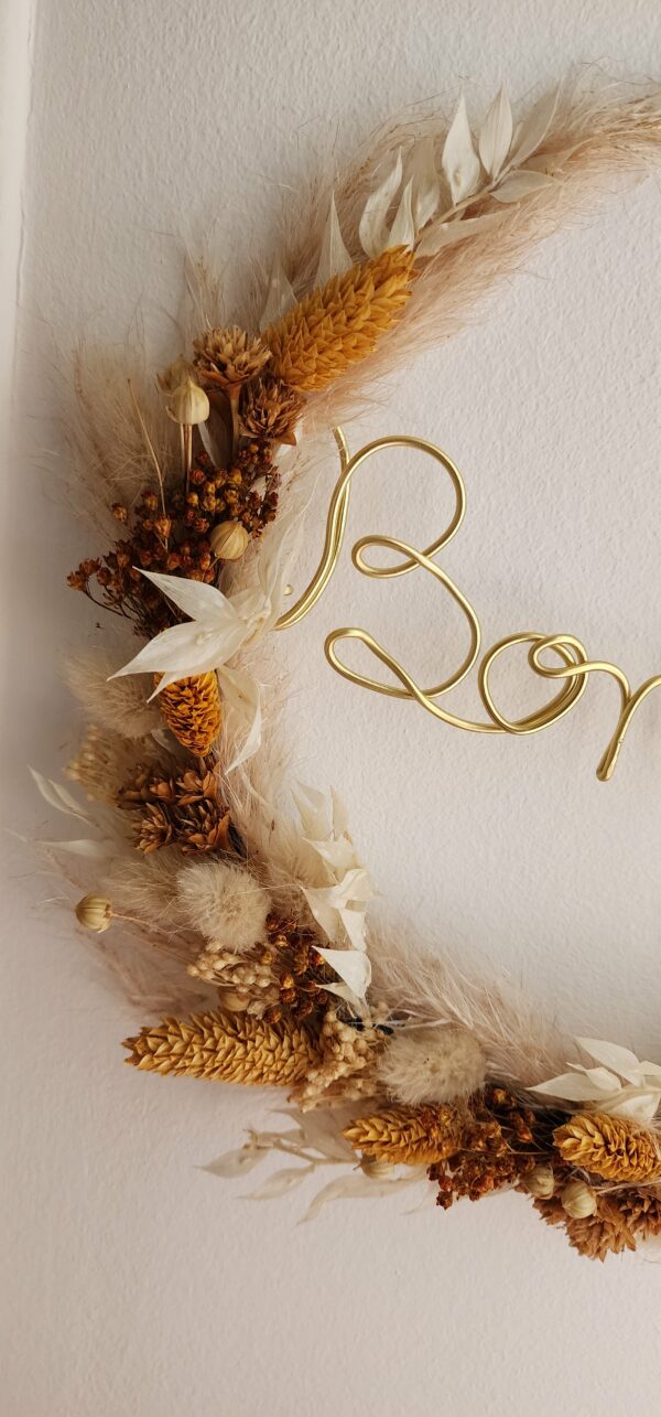 Couronne « Bonheur » en fleurs séchées – Décoration murale naturelle et poétique – Image 2